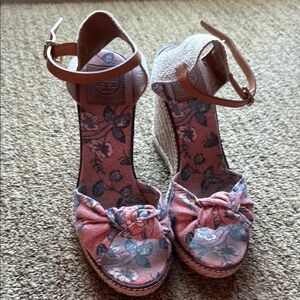 Tory Burch Floral Wedge Sandals with Ankle Strap